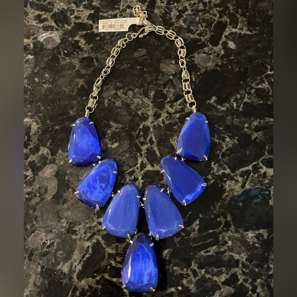 Kendra Scott Harlow Gold Bold Cobalt Blue Statement Necklace | New Retail $195 - Picture 2 of 5